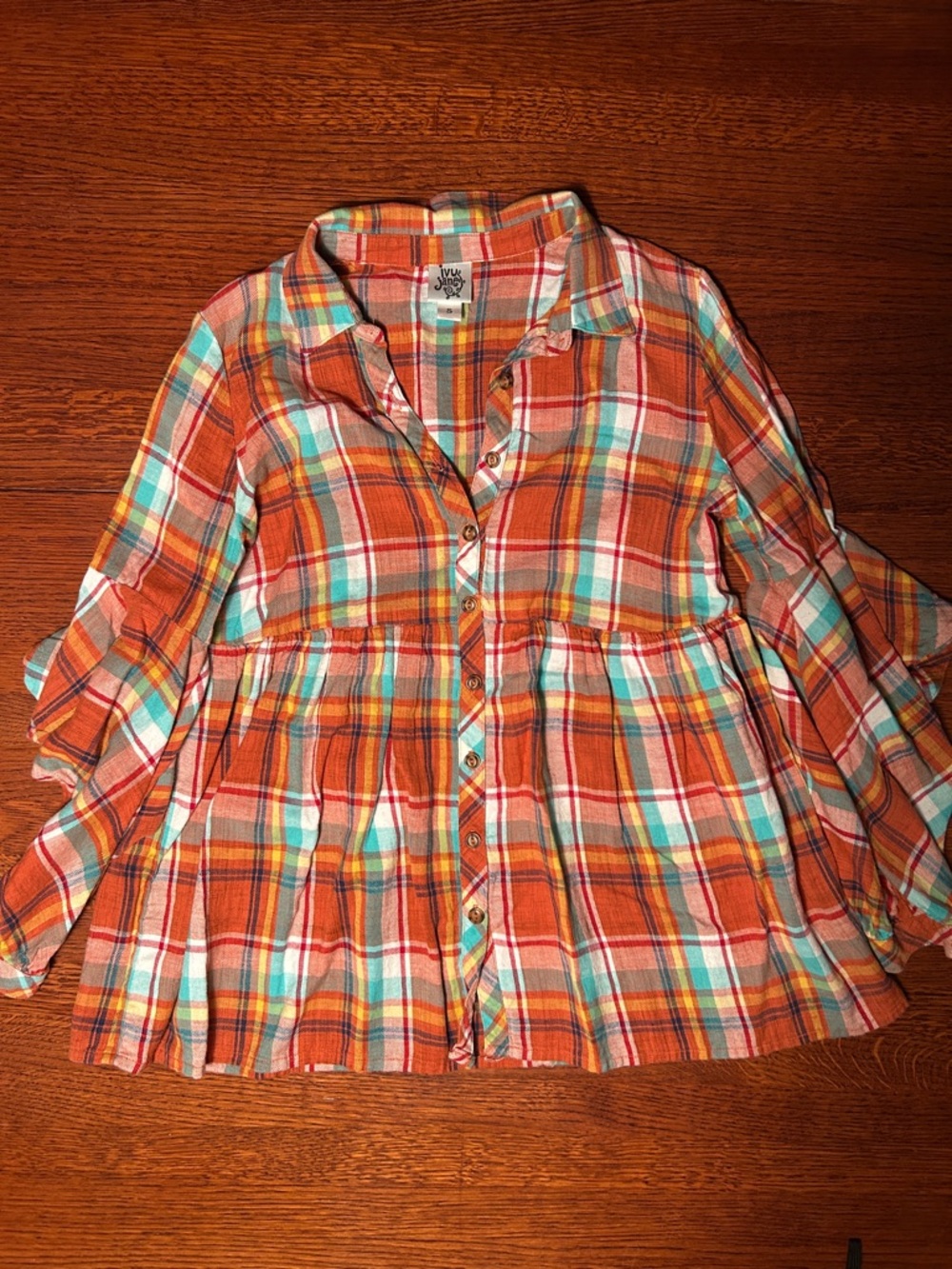 ivy jane Orange Multi Plaid Button-Down Top